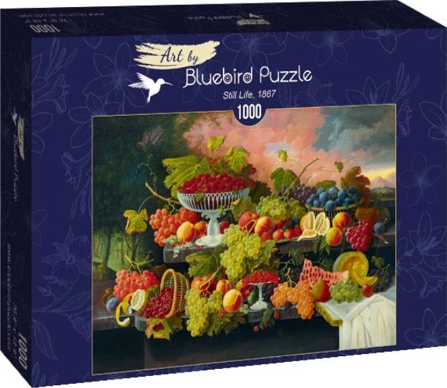 Puzzle Stillleben mit Obst und Sonnenuntergang