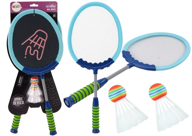 Badminton-Set mit 2 Schlägern und Federbällen in Blau