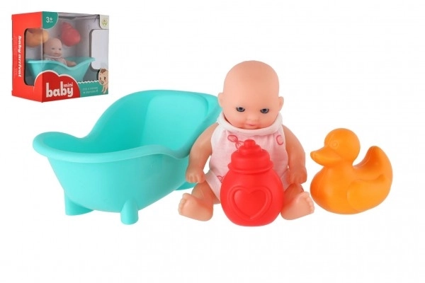 Puppe mit festem Körper 10 cm mit Zubehör und Badewanne