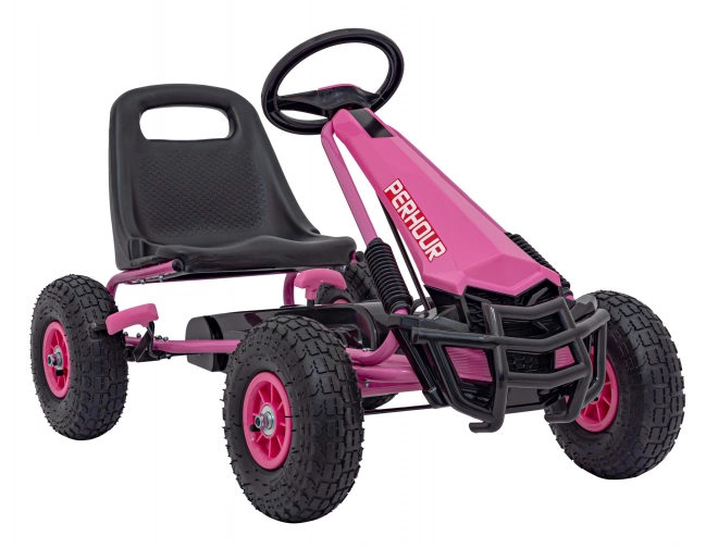 Kinder-Tret-Go-Kart Pink mit Luftreifen und Handbremse