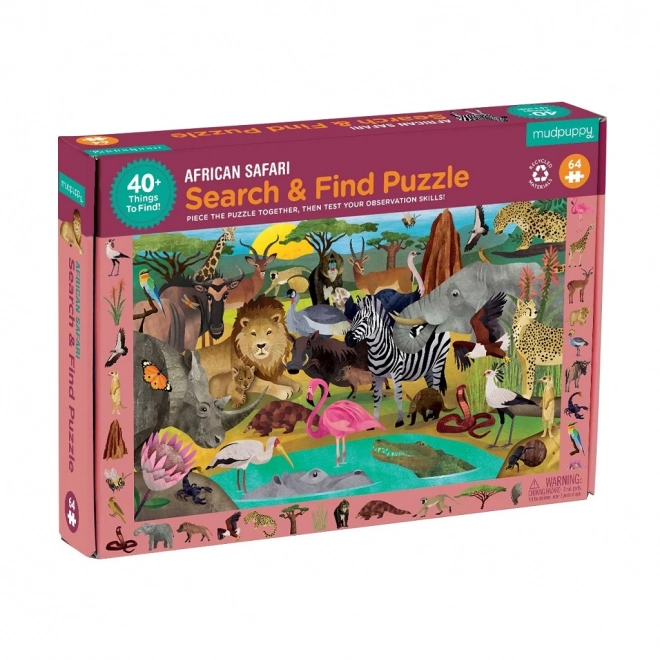 Mudpuppy Safari Puzzle Entdecken und Finden 64 Teile