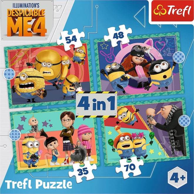 TREFL Puzzle Ich - Einfach Unverbesserlich 4: Verrückte Minions Set 4 in 1