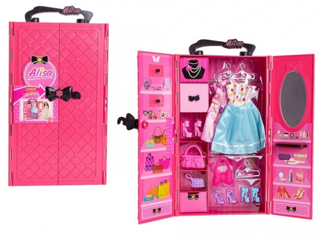 Puppen Garderobe mit Zubehör Rosa