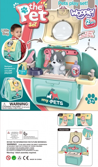 Woopie tragbares Hundepflegeset im Rucksack 2-in-1