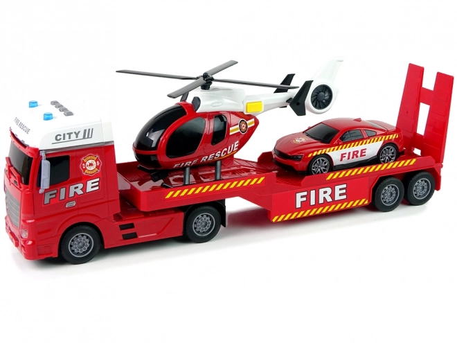 Feuerwehr-Spielzeugset mit Lastwagen, Auto und Hubschrauber mit Licht und Sound