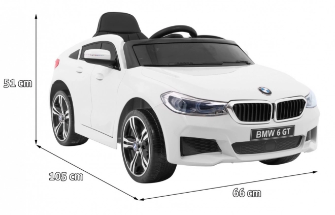 BMW 6 GT Weißes Auto mit Batterie + Fernbedienung + langsamer Start + EVA + Gurte + LED MP3