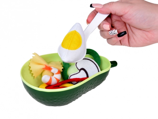 Salatmachenset Schüssel Avocado Gemüsebesteck