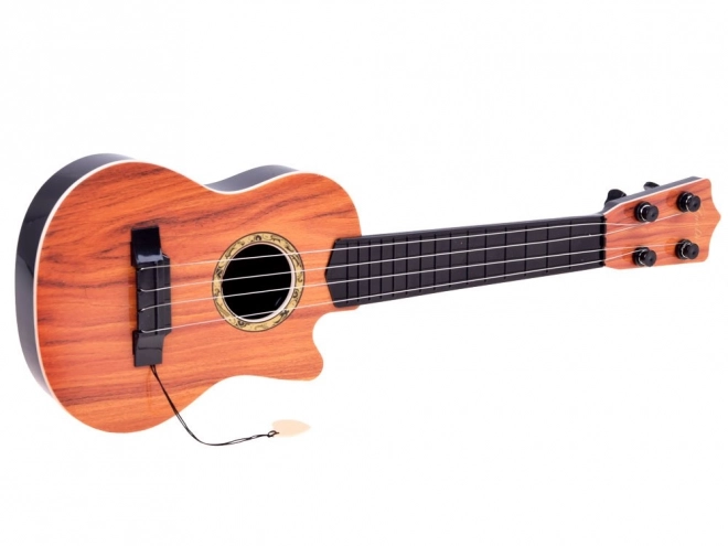 Kindergitarre mit 4 Saiten und Plektrum – dunkelbraun