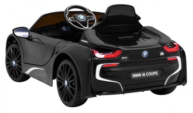 BMW I8 Liftbatterie-Auto Schwarz + Fernbedienung + langsamer Start + 3-Punkt-Gurte + MP3 USB + LED-Leuchte