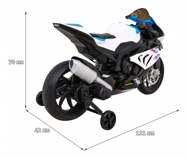 Kinder-Elektromotorrad BMW HP4 Weiß + Stützräder + sanfter Start + EVA + MP3 LED