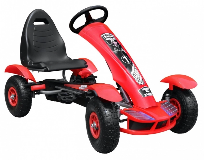Rennpedalkart XL für Kinder ab 3 Jahre Rot + Aufblasbare Räder + Verstellbarer Sitz + Freilauf