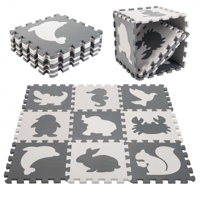 Tier-Puzzle-Schlaumatte aus Schaumstoff, grau