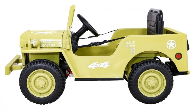 Retro Militärfahrzeug für Kinder beige + Antrieb 4x4 + Fernbedienung + 2 Gepäckträger + langsamer Start + MP3 LED