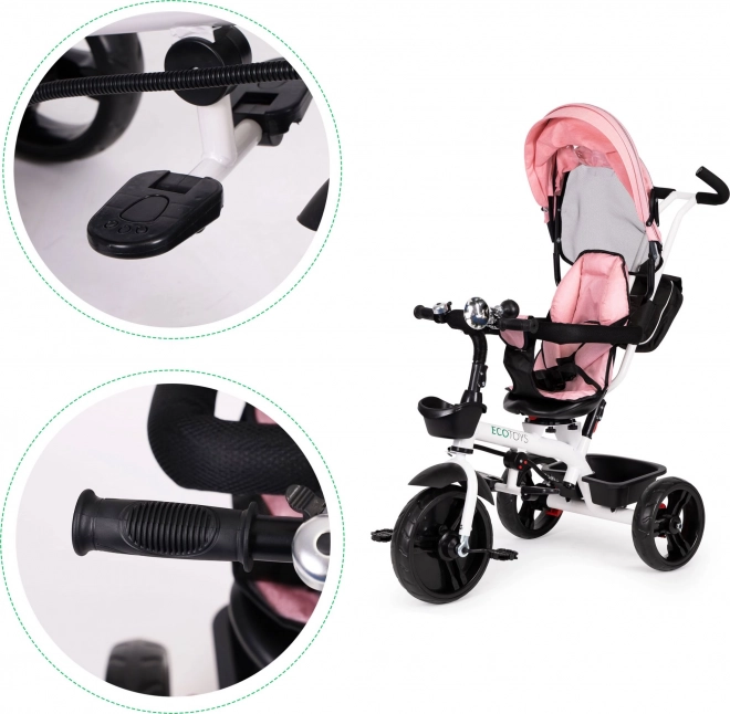 Dreirad Kinderwagen mit 360° Drehbarer Sitz Pink