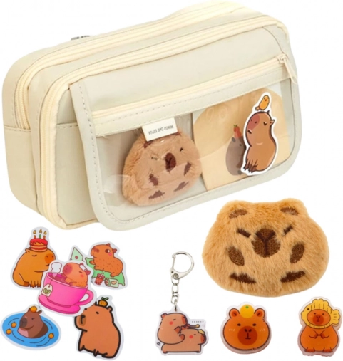 Zweikammer-Federmäppchen mit Taschen und Zubehör Capybara 21x12 cm