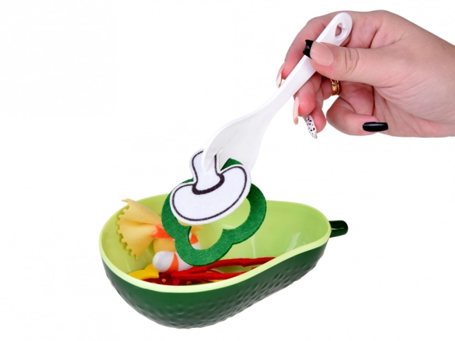 Salatmachenset Schüssel Avocado Gemüsebesteck
