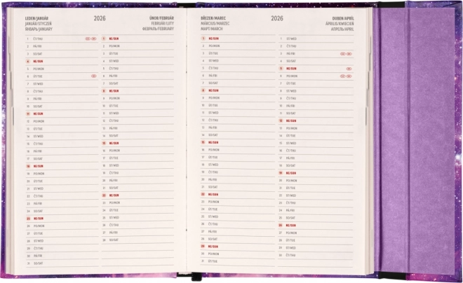 Notizbuch Wochenkalender Galaxie 2025 mit Magnetverschluss, 11 x 16 cm