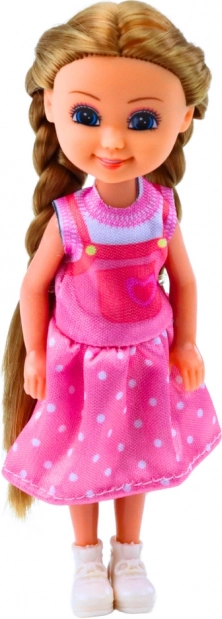 Mini-Puppe mit langen Haaren im Kleid, 15 cm