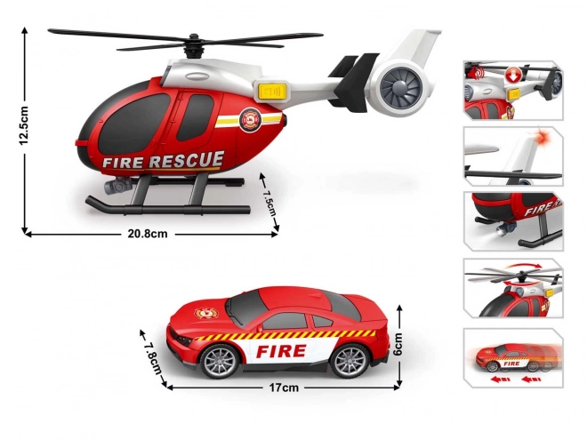 Interaktives Feuerwehr-Spielset mit Hubschrauber und Auto