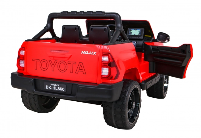 Toyota Hilux Batterie Kinderauto Rot + Allradantrieb 4x4 + Fernbedienung + 2 Gepäckträger + MP3-Radio + LED-Diode