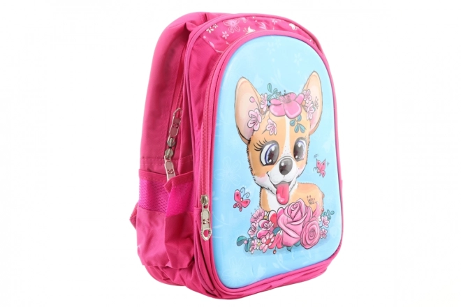 Kinder-Rucksack mit Hunde- und Blumenmotiv