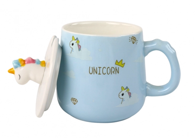 Keramik Einhorn Tasse mit Löffel und Deckel