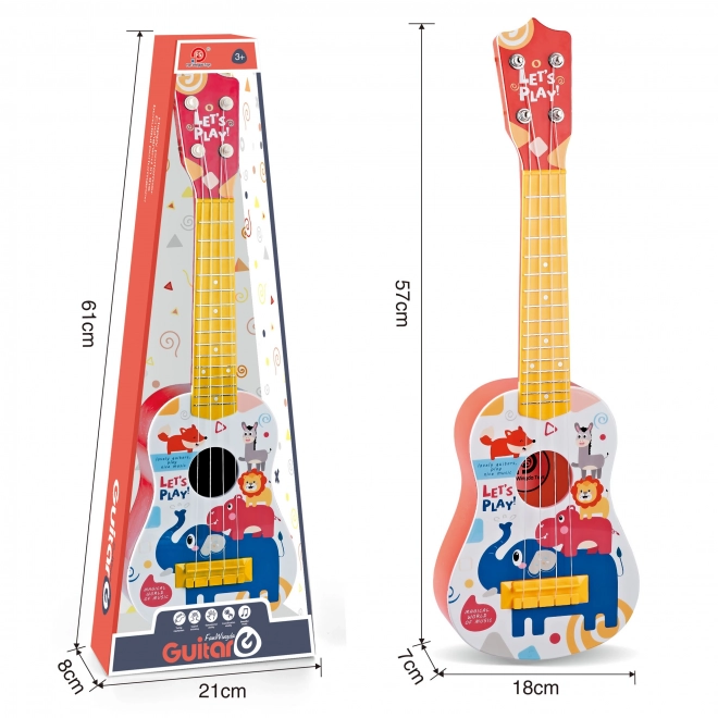 Klassische rote Kindergitarre mit Tiermotiv