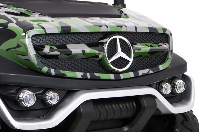 Mercedes Benz Unimog für Kinder Farbe Moro + 4x4 + Fernsteuerung + Gepäckträger + kostenloses Starten + Radio MP3 + LED-Diode