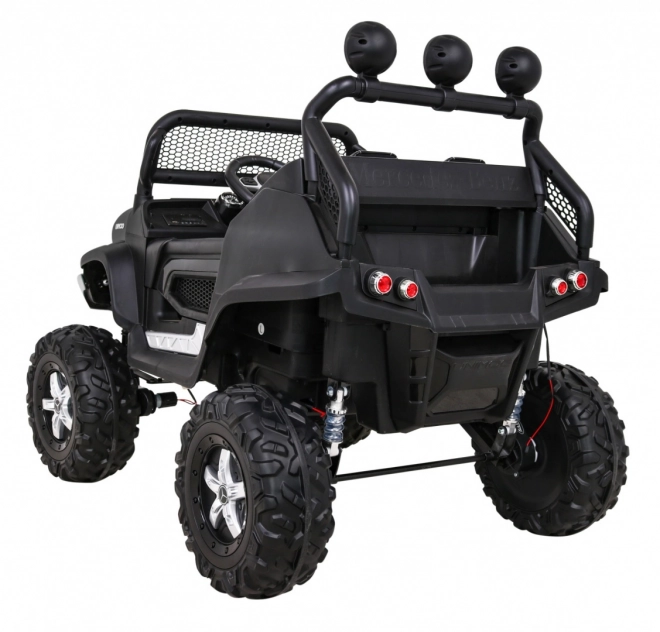 Mercedes Benz Unimog für Kinder schwarz + Antrieb 4x4 + Fernbedienung + Kofferraum + langsamer Start + MP3 LED
