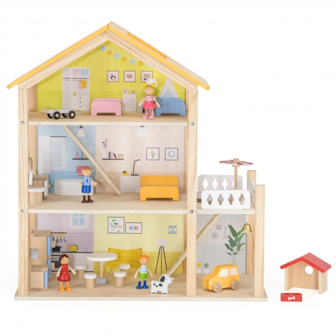 Großes Viga Puppenhaus mit Puppen und Zubehör