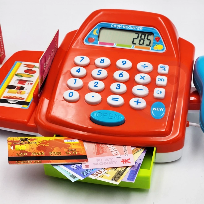 Kaufmannsladen Kasse mit Taschenrechner und Zubehör
