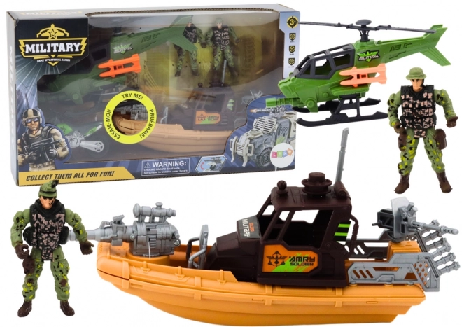 Militärischer Spielset mit Schlachtschiff und Zubehör