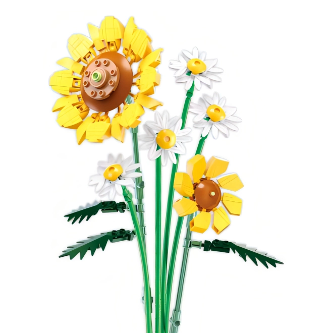 Realistischer Strauß aus Sonnenblumen und Gänseblümchen