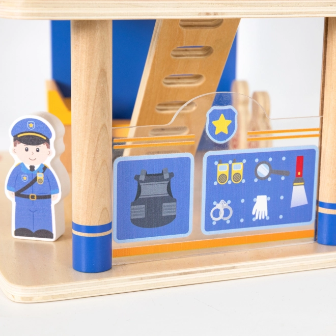 VIGA Polizeistation aus Holz mit Funkstreifenwagen, 3 Ebenen, 14 Elemente