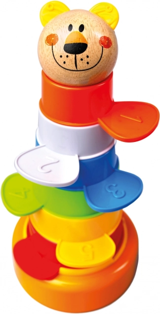 Bino bunte 2-in-1-Turm – pädagogisches Stapelspielzeug mit Bärenkopf
