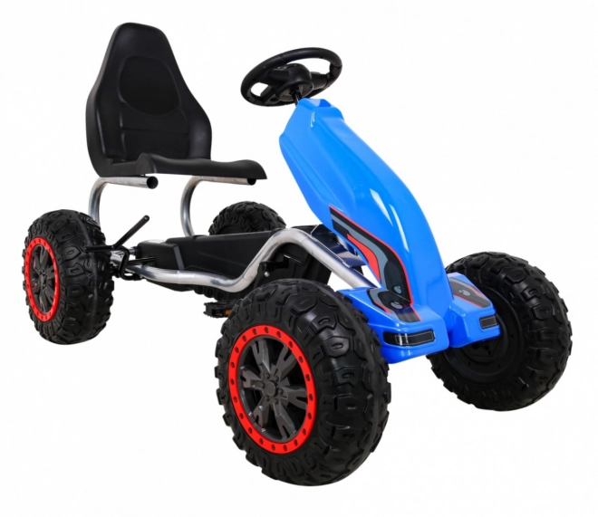 Großes Tret-Gokart Stark für Kinder Blau + 100 kg Belastbarkeit + EVA-Räder + Handbremse + Rennsitz
