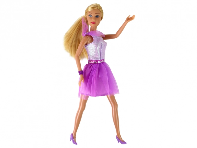 Kleid für Puppe Lucy Set lila glitzernde Schuhe