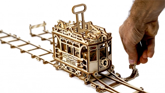 Holz Mechanisches 3D-Puzzle Stadtstraßenbahn mit Schienen