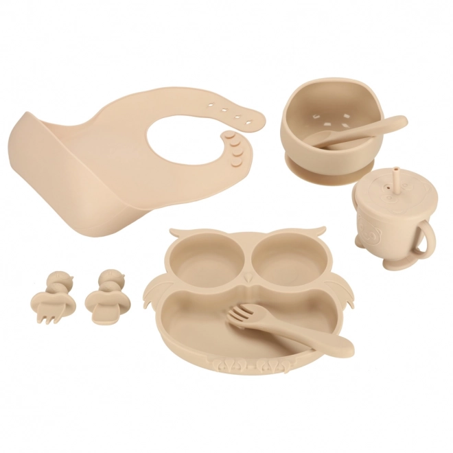 Silikongeschirr Set für Kinder Eule Beige