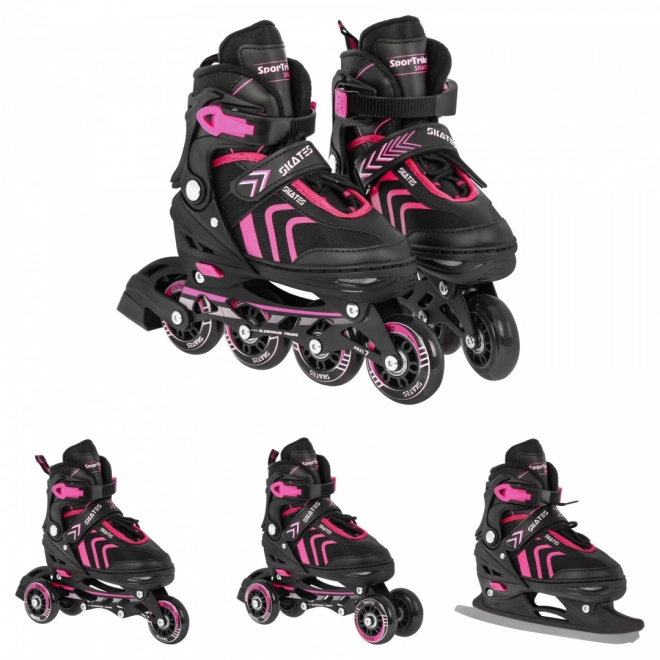 4-in-1 Rollschuhe, Schlittschuhe, Skates Set für Kinder Größe 29-33 Pink