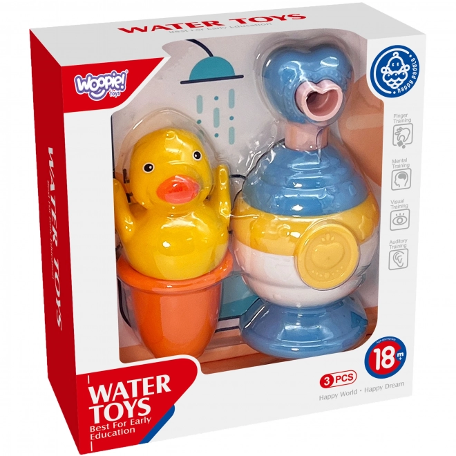 Badewannenspielzeug-Set mit Tasse, Ente und Seifenspender