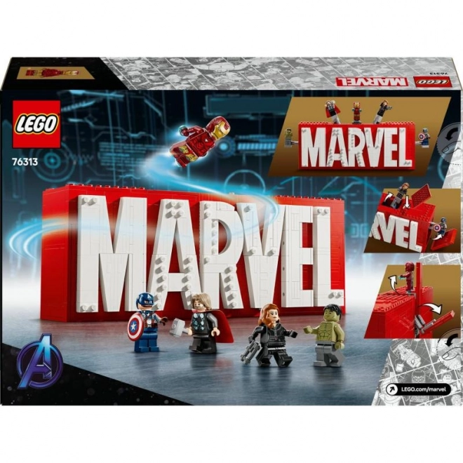 Marvel Logo mit Minifiguren Bausteinset