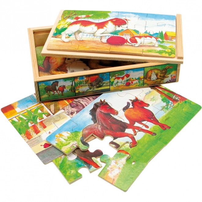 Bino Holzpuzzle Tiere in Box