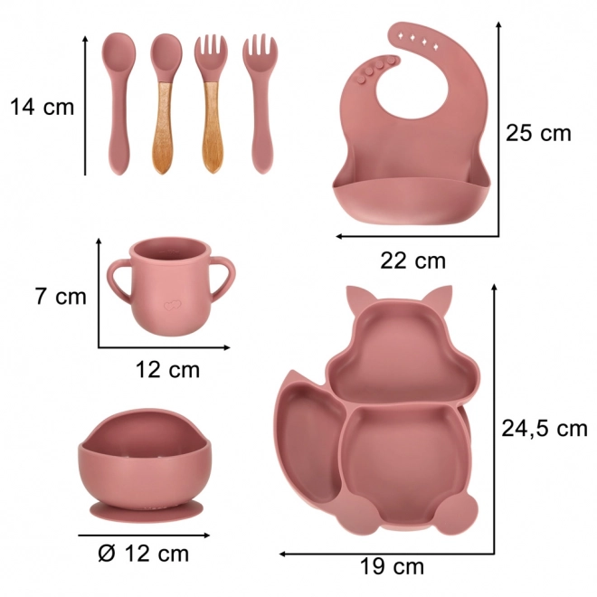 Silikongeschirr für Kinder - Eichhörnchen Set, 9-teilig, Dunkelrosa