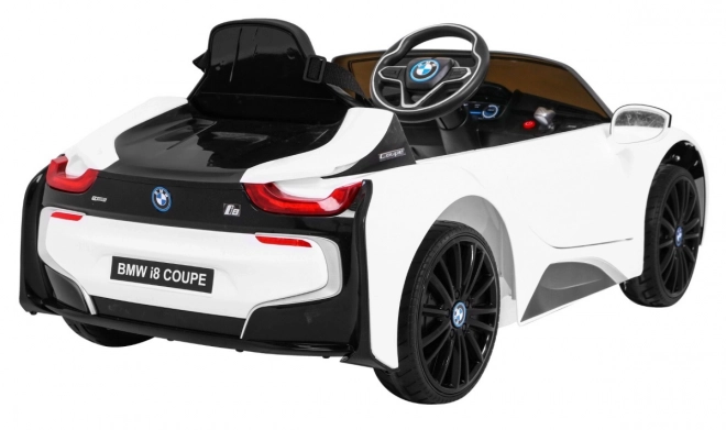 BMW I8 Lift Batterieauto Weiß + Fernbedienung + langsamer Start + 3-Punkt-Gurte + MP3 USB + LED-Diode