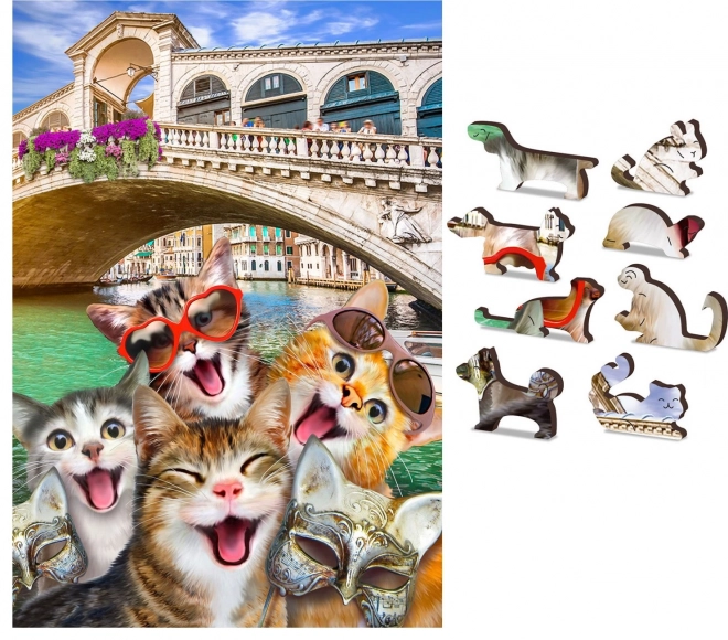 Doppelset Holzpuzzles Katzen in Venedig