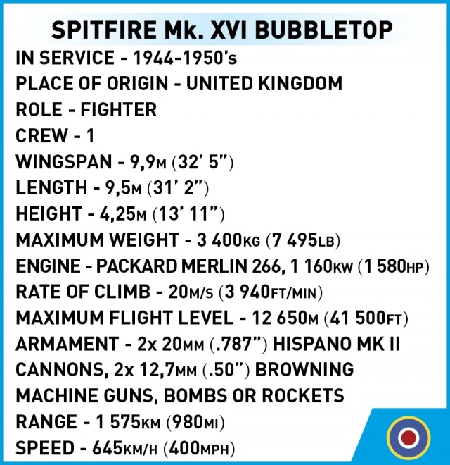 Cobi Spitfire Mk. XVI Bubbletop Konstruktionsbausatz