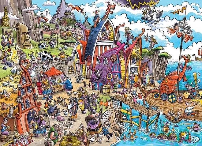 Puzzle COBBLE HILL DOODLETOWN: Wikingerdorf – 1000 Teile