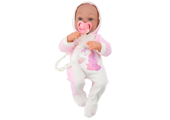 Puppenbaby mit Schnuller Einhorn-Body Rosa Decke Zubehör 35 cm