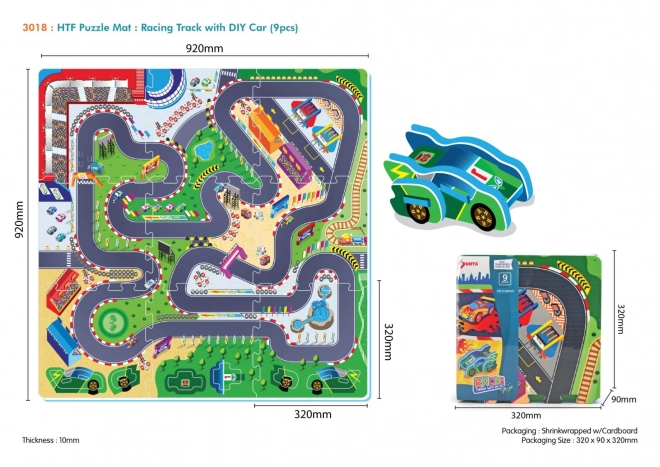 Puzzlematte Rennbahn mit 9 Teilen für Kinder